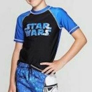Star Wars Boys Black Blue Short Sleeve Swim Shirt UPF 50+ Protection, XS